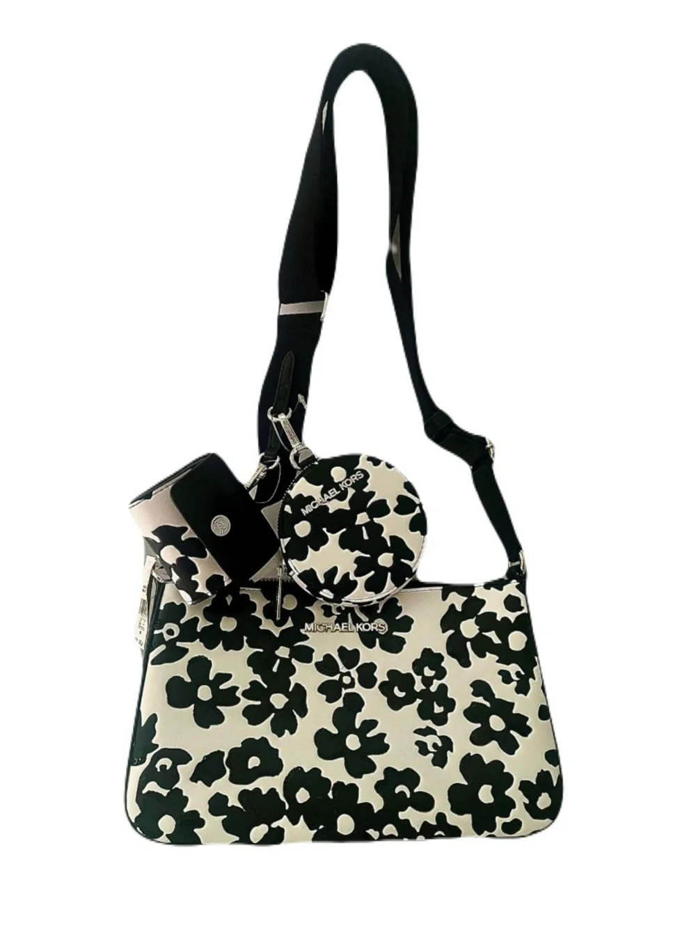 $528 nwt Michael Kors floral sequin b&w bag